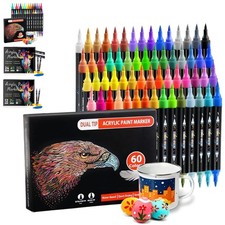 Acrylic Paint Marker Pens Set Brush/Fine Dual Tip Permanent Waterproof Opaque picture