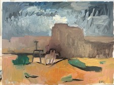 Western Cowboy Surrealism Landscape Oil Painting Canvas 18”x24” Original Signed picture