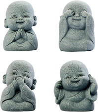 4-In-1 Laughing Buddha Statue Decor Set Small Zen Monk Sandstone Buddha Sculptur picture