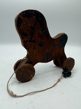 Vintage Wooden Horse Pull Toy On Wheels Primitive Folk Art Farmhouse Décor AS-IS picture