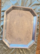 Vintage Towle Silverplate 17” Ornate Engraved Serving Tray Floral Scroll picture
