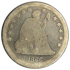 1866-S SEATED LIBERTY QUARTER ~ NICE PROBLEM FREE GOOD picture