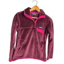 Patagonia Women’s S Maroon Fleece Snap Pullover Synchilla Style Pink Trim picture