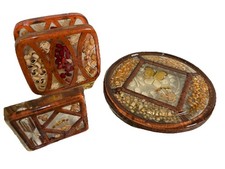 VTG. 70s MCM Lucite Napkin Holder Trivet Timer Set Dried Flowers Seeds Pressed picture