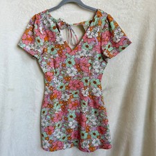 Vero Moda VMSAGA Retro Floral V-Neck Smocked Tie-Back Mini Dress Sz XS picture