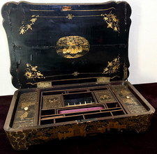 Antique Chinese Canton Sewing Cabinet Box Lacquer & Gilt Qing Dynasty   A369 picture