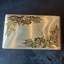 Vintage Elgin American Gold-Tone Floral Compact Mirror w/ Lipstick Holder. picture