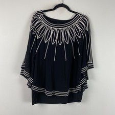 Alfani Black White Embroidered Mesh Overlay Top Womens XL picture