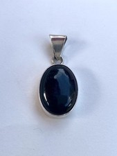 Vintage Taxco Mexico 925 Sterling Silver Black Onyx Oval Pendant Signed TJ-76 picture