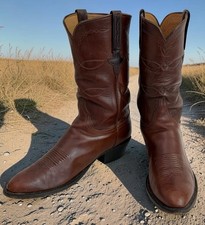 Vtg Lucchese Classics Handmade Calf Leather Men's 14D Brown Cowboy Western Boots picture