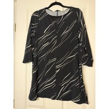 Alfani Womens Black White Abstract Streak Print 3/4 Sleeve Tunic Top Size Medium picture