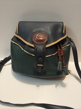 Dooney & Bourke VTG Teton Tri-Color AWL Pebbled Leather Drawstring Saddle Bag picture