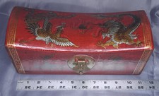 Vintage Chinese Dragon Phoenix Pillow Jewelry Trinket Box Brass Hardware 11.5