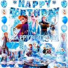 124Pcs Frozen Party Decoration Elsa Birthday Supplies Balloon Plates Cake Topper picture