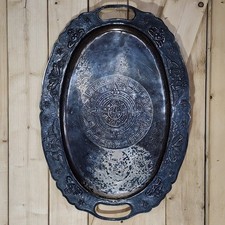 VTG Mexican 925 Sterling Silver Aztec Calendar heavy Serving Tray 18