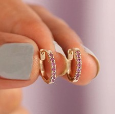 0.5Ct Round Cut Lab Created Pink Sapphire Hoop Earrings 14k Yellow Gold Plated picture