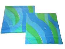 VINTAGE BURLINGTON VERA NEUMANN WATER WAYS BLUE GREEN (2) KING PILLOWCASES 20X39 picture