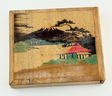 Vintage Japanese Wooden Sliding Trinket Box Mt Fuji Scenic US Military Estate picture