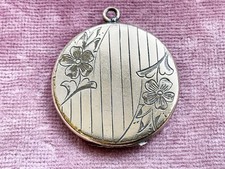 Antique Lg. Round Gold Filled Locket Pendant Drop Etched Floral Design J.M.F Co picture