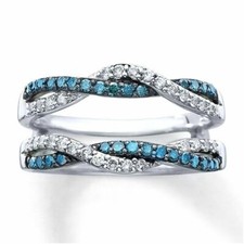 0.65 Ct White Blue Lab Created Diamond Solitaire Enhancer Ring 14k White Gold Fn picture