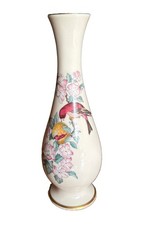 Vtg LENOX Porcelain Bud Vase “Serenade” Floral Bird Hand Paint 24Karat Gold USA picture