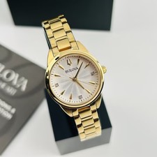 Bulova Women's Sutton 97P150 White Diamond Dial Gold Strap Quartz Watch 28 mm picture