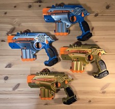 Nerf Phoenix LTX Lazer Tag Guns  Lot Of 4 ~ 2 Blue & 2 Gold ~ Tested Work picture