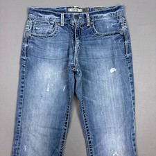 BKE Jeans Mens 32x34 Blue Carter Buckle Denim Pants Faded Distressed Thrashed picture