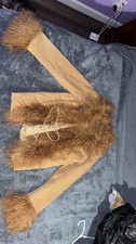 Vintage Express Tan Suede Phoebe Jacket Mongolian Lamb Collar & Cuffs Size Large picture