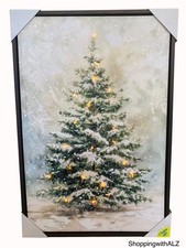 NEW Hobby Lobby Snowy Tree Light Up Canvas Wall Decor Christmas 31.5 X 21.5 picture