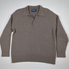 VTG Davis & Squire 2-Ply 100% Cashmere Sweater Polo Mens L Brown Cable Knit picture