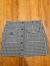 Y2K WAYF Black & White Houndstooth Tweed Mini Skirt L Lined Button Zip pockets picture