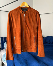 Theory Men’s Brown Suede Moto Jacket Full Zip Stand-Up Collar picture
