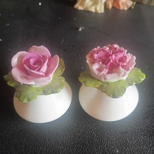  AYNSLEY  ENGLISH FINE BONE CHINA ROSE & CARNATION SALT & PEPPER SHAKERS picture