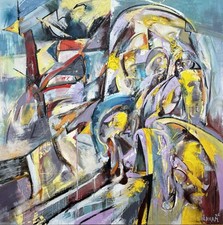 Large Abstract Oil Painting Contemporary Original  60 x 60 Inches picture