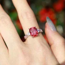 4.65 Ct Cushion Cut Real Ruby & Diamond Engagement Ring 14K Solid White Gold picture