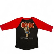 Vintage 1983 AC/DC Flick Of The Switch Tour Raglan T Shirt Red 3/4 Sleeve 80s picture