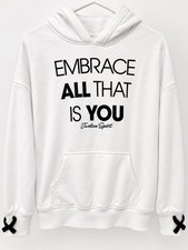 Justice Active Girls White Hoodie Size 12 Black Bow Cuffs Rhinestone Graphic picture