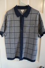 Knit for J. Crew Men's Medium Short-Sleeve Navy Checkered Sweater Shirt picture