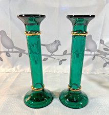 Pier 1 Imports Emerald Green Glass Candle Holders, Made in Spain, 7.75
