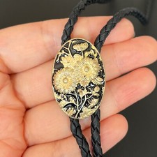 Vintage Carved Enamel Drop Glaze Chrysanthemum Bolo Tie Western Wedding Necklace picture