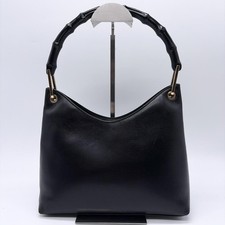 GUCCI Bamboo Black Leather Shoulder Bag Vintage Japan picture