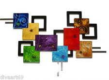 HUGE Contemporary Abstract Art Wall Sculpture 65x39, Colorful square wall art picture