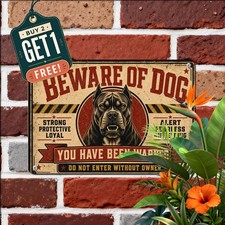 Beware Alert Pitbull Dog Metal Sign Guard Canine Security Tin Wall Plaque picture