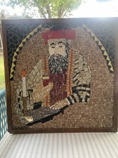 Mediterranean Religious Folk Art Stone and Tile Mosaic Wall Hanging  MCM picture