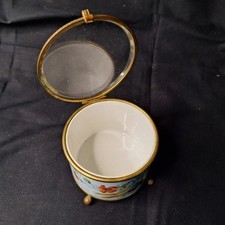 Antique‎ 19th Century French Hand Painted Porcelain Trinket Box Brass Feet / lid picture