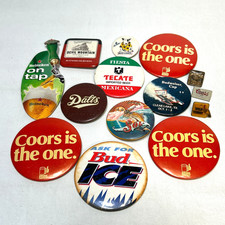 Vintage Breweriana Pin Button Lot Coors Budweiser Heineken Tecate Jack Daniels picture