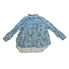 Sundance Women XXL Blue Floral 100% Linen Snap Front Western Shirt High Low Hem picture