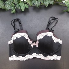 Jezebel Women's Bra Black Pink 38D Lace Underwire Padded Balconette picture
