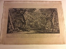 Copperplate engraving The par force hunting of the deer Johann Elias Ridinger .1756 #MAP3 picture